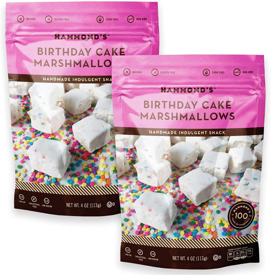 Hammond’s Candies Gourmet Marshmallows – Birthday Cake | Great for Snacking, Hot Chocolate, S’mores, Baking | Gluten-Free, Kosher, Handcrafted in the USA | 2 Pack