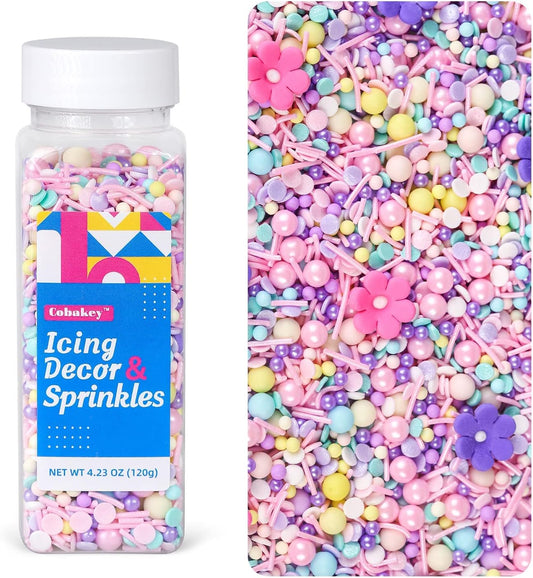 Edible Colorful Sprinkles for Decorating, 10 Pieces 4 Color Flowers Icing Decorations - Pastel Sprinkles for Cookie Decorating, Spring Sprinkles Cupcake Topper, Ice Cream, Candy Chocolate