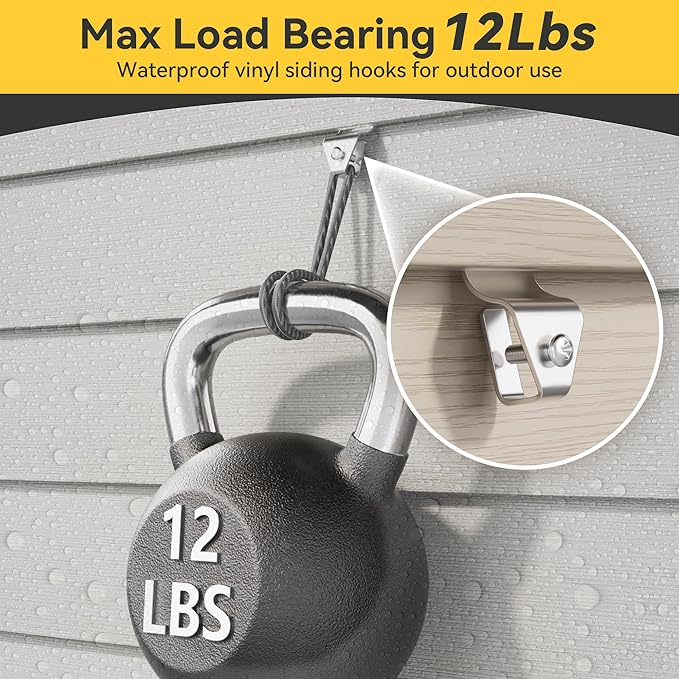 Cozcty Siding Hooks, 12 Pack Vinyl Siding Clips Hangers for Hanging Outdoor, Hold Up to 12 lbs, Aluminum No Hole Outdoor Wreath Hooks, Resuable Hanger Mount to Hang Holiday Decorations