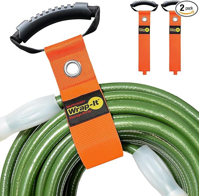 Easy-Carry Wrap-It Storage Straps - 28â (2-Pack) Blaze Orange with Grommet - Heavy Duty Wrap It Storage Straps and Extension Cord Wrap for Water Hose Storage