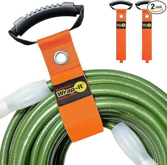 Easy-Carry Wrap-It Storage Straps - 28â (2-Pack) Blaze Orange with Grommet - Heavy Duty Wrap It Storage Straps and Extension Cord Wrap for Water Hose Storage