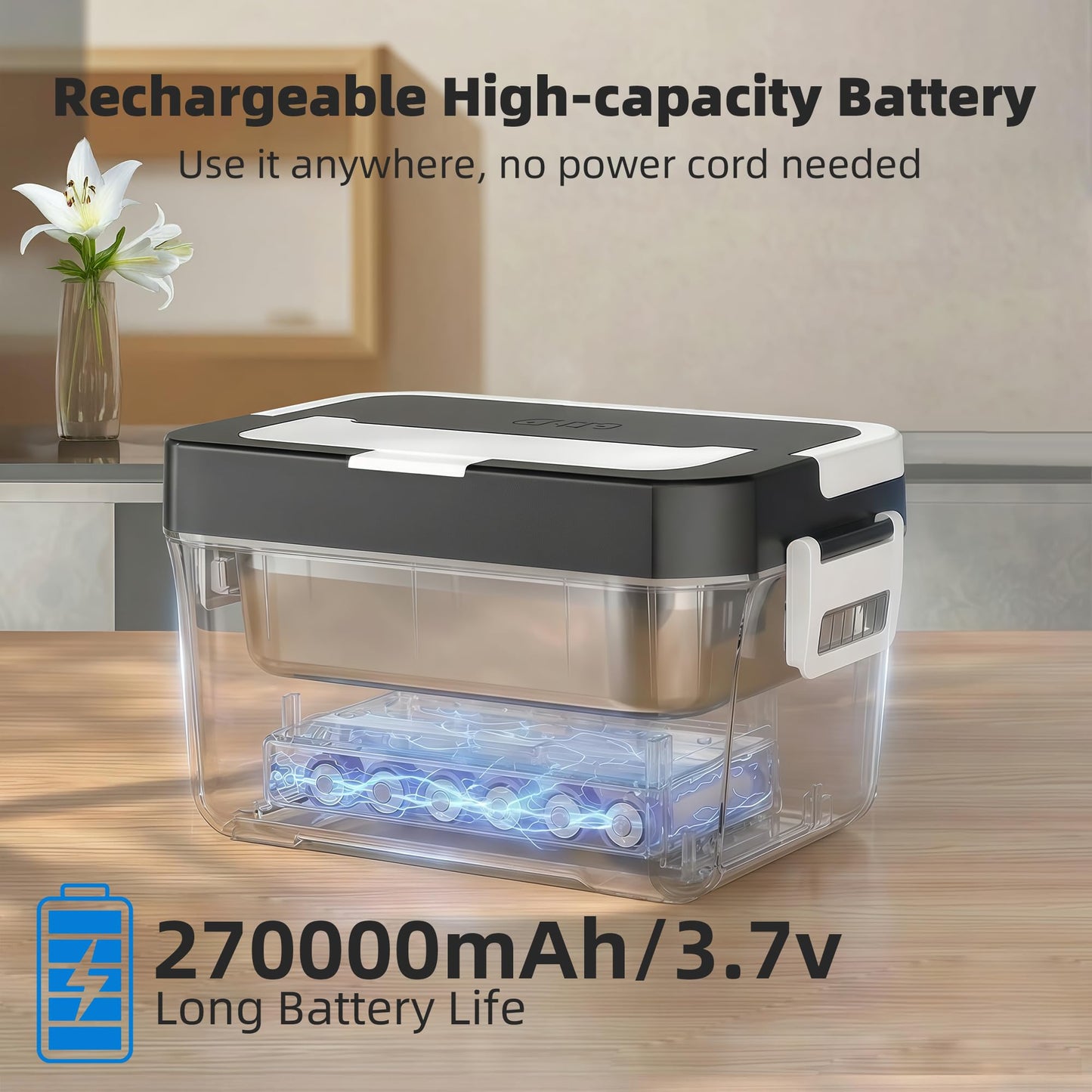 Vabaso Cordless Electric Lunch Box for Adults, App Control Heated Lunch Box with 27000mAh Detachable Battery, 1.2L Self Heating Lunchbox with Timer, Memory & Auto Keep Warm for Work Travel Outdoor