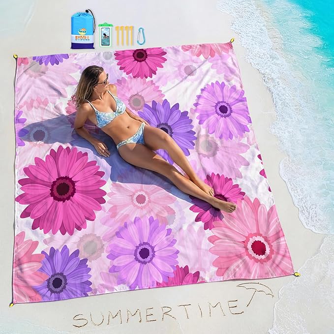 BYDOLL Beach Blanket Waterproof Sandproof 78''×81'' Suits1-4 Adults Compact Lightweight Oversized Sand-Free Blanket Large Picnic Mat for Beach Travel Camping Hiking
