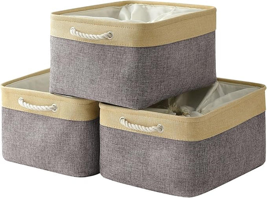 TheWarmHome Storage Baskets for Organizing, Extra Large-3Pack, 17.7LÃ13.8WÃ9.8H inch Large Sturdy Storage Bins, Decorative Storage Baskets for Shelves Closet Nursery (Gold&Grey)