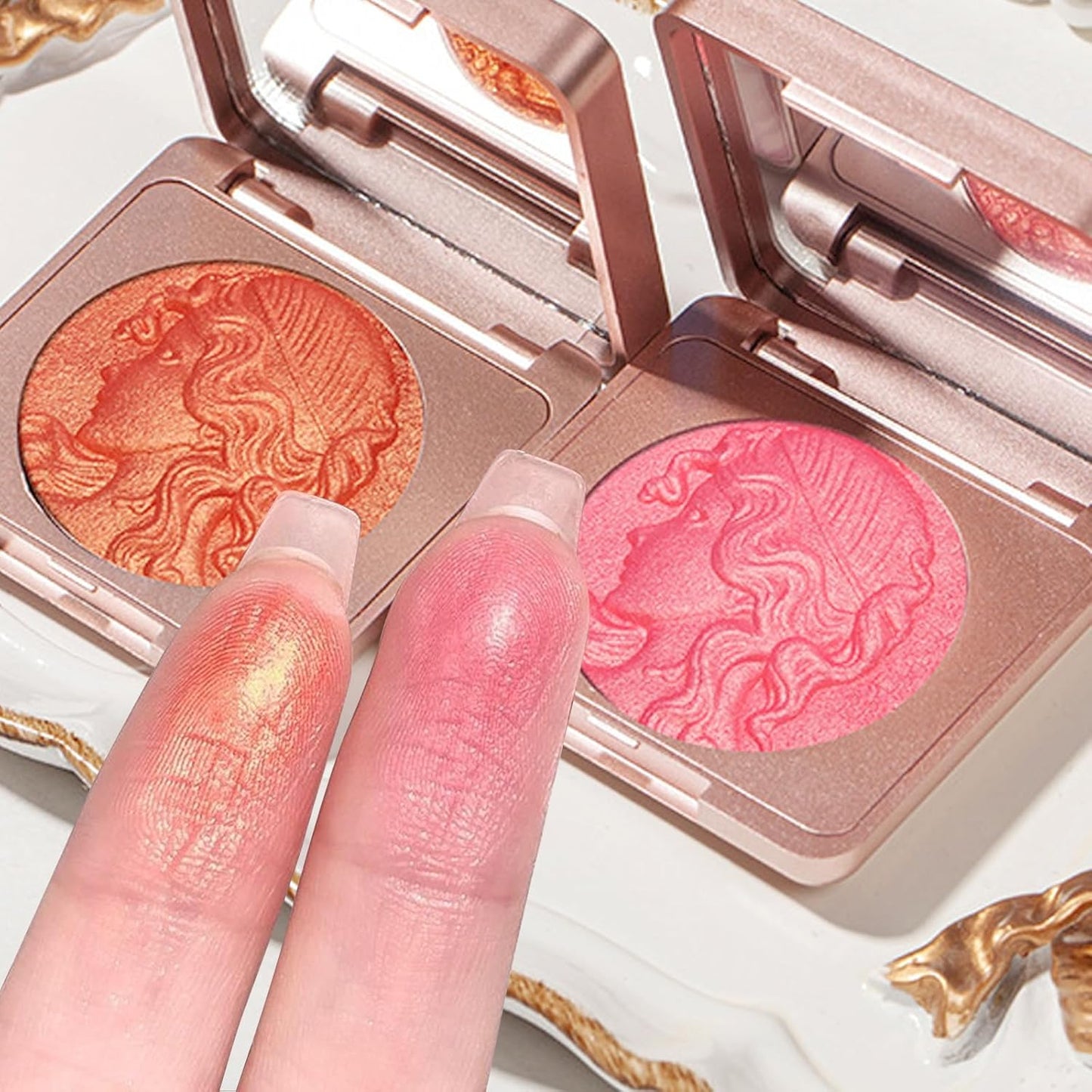 Embossed Smooth Powder Blush Palette for Cheeks, Powder Blush Palette, Embossed Girl Blush for Cheeks, Matte Face Powder Blush Palette (Pink+Orange)