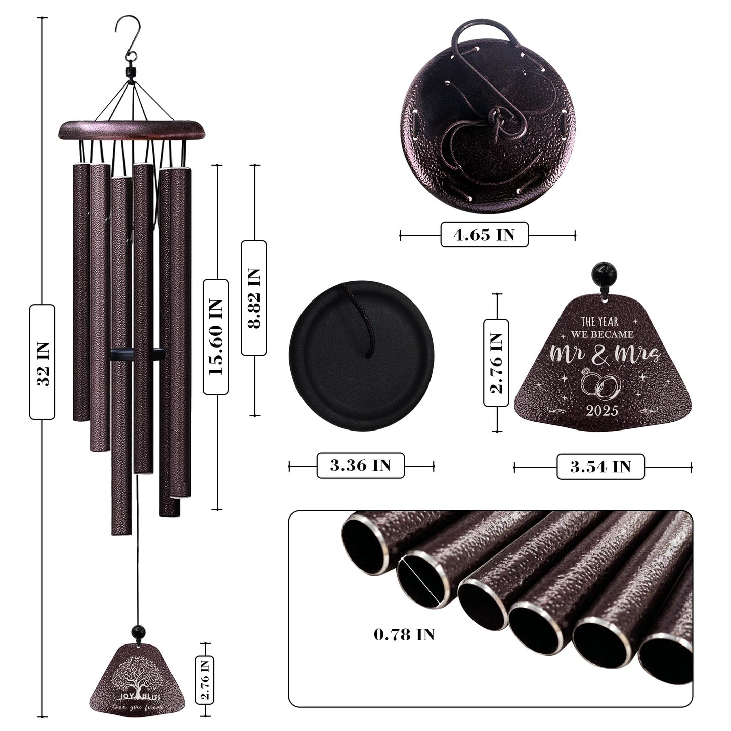 Yesruby Wedding Gifts, Mr and Mrs Gift 32” Wind Chimes Outside, Wedding Gifts for Couples Newlyweds 2025, Bridal Shower Just Married Gift