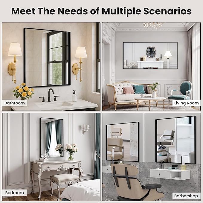 LOAAO Black Bathroom Mirror 36"X36" for Wall, Rectangle Bathroom Vanity Mirror, Tempered Glass, Hangs Vertically or Horizontally, Easy to Install, Modern Design
