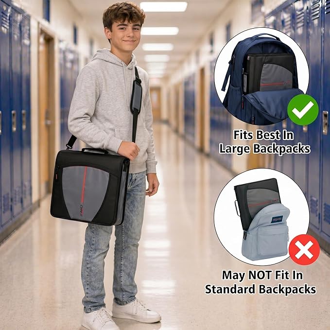 Case-it Mighty Zip Tab School Zipper Binder | 3-Inch O-Rings, 600-Sheet Capacity, 5-Subject Expanding File Folder, Multiple Pockets & Storage Organizer, Shoulder Strap | D-146 Magenta