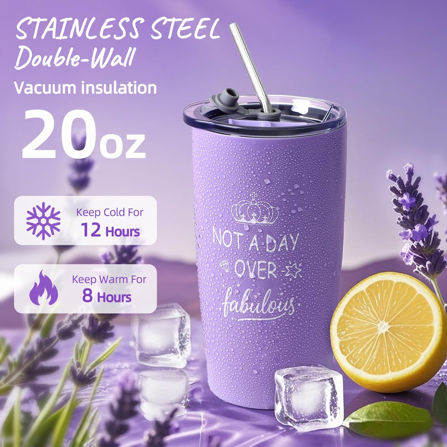 Golray Lavender Gifts for Women Friendship Gift Basket, Purple Dream Healing Fireless Aromatherapy/Thermos Set, 30th 40th 50th Women Self Care Spa Birthday Gifts for Her Sister Mom