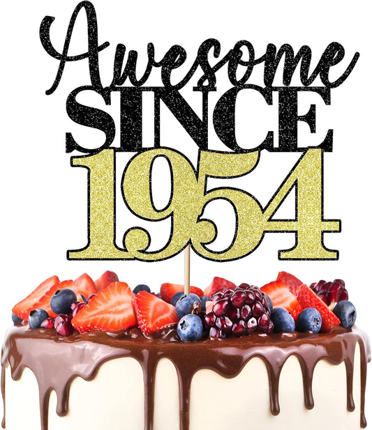 Awesome since 1954 cake topper, black gold glitter men and women cheer to 70 years old happy birthday cake decoration 70th Wedding Anniversary Party Decorations Supplies