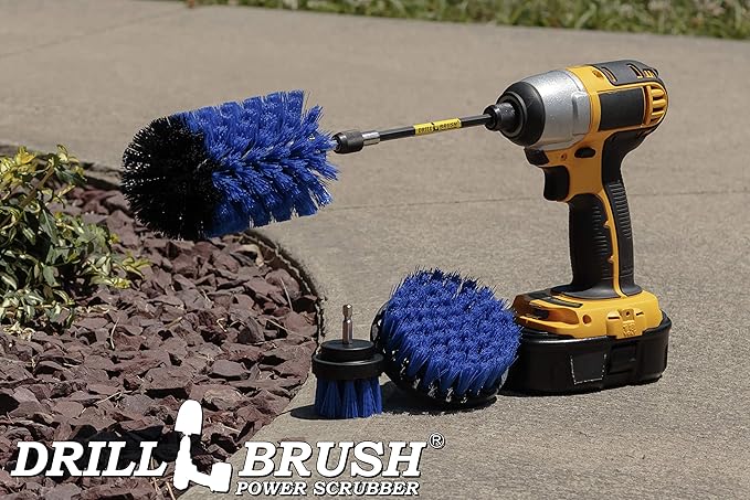 Aquatic All-Purpose Cleaning Brush Set - Medium Stiffness Blue Brushes - Long Reach Extension Attachment Kit - Aquarium Cleaning Products - Fish Tank Cleaner Brushes - Boat Scrub Brush - Hull Scrubber