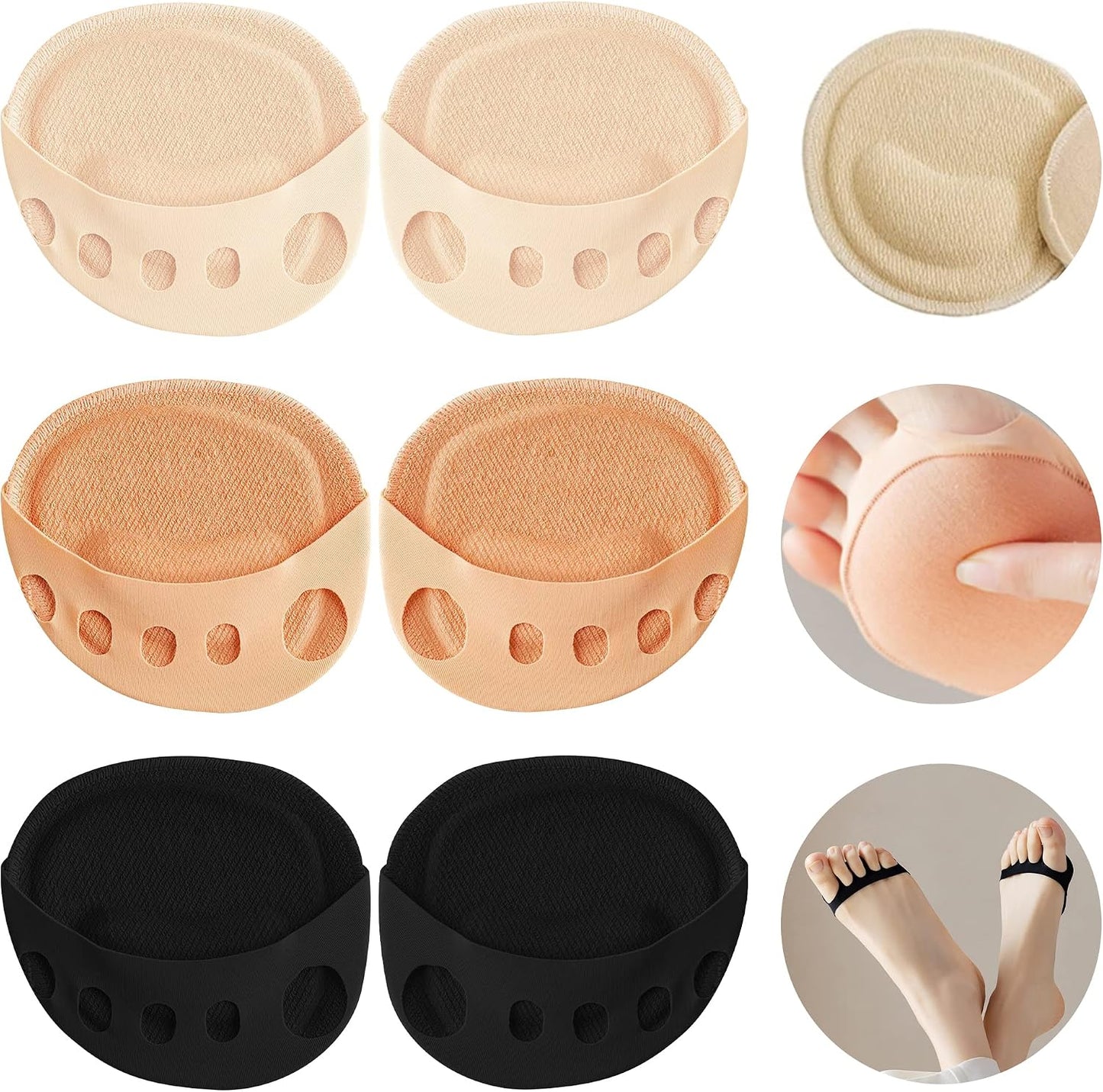 3 Pairs Ball of Foot Cushion Pads Honeycomb Fabric Forefoot Socks Pads Women's Invisible Toeless Half Socks Metatarsal Pads for Women Forefoot Care