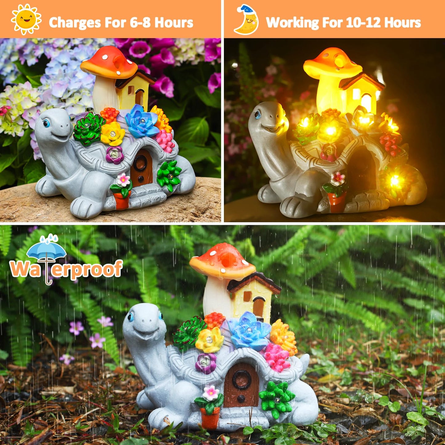 Cikoube Solar Garden Turtle Statues with Succulentss and 7 LED Lights, Outdoor Garden Decor Turtle Figurine for Yard Lawn Patio Balcony Porch, Unique Birthday Gifts Housewarming for Mom Women