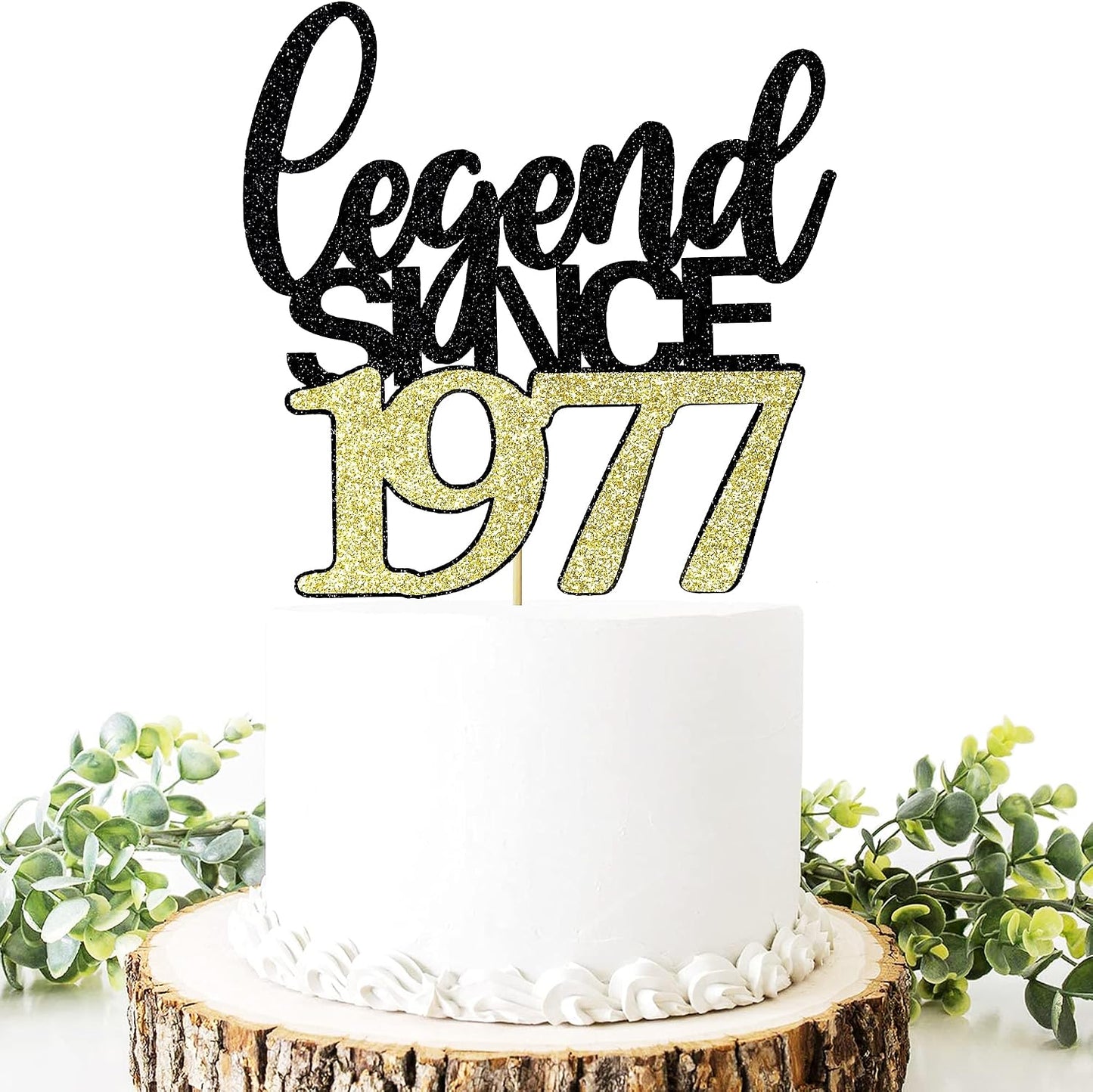 Legend Since 1977 Cake Topper 48th Birthday Happy Birthday Cake Topper Men and Women Cheer 48 Years Old Handmade Black Gold Glitter Cake Decoration (black gold, 1977)