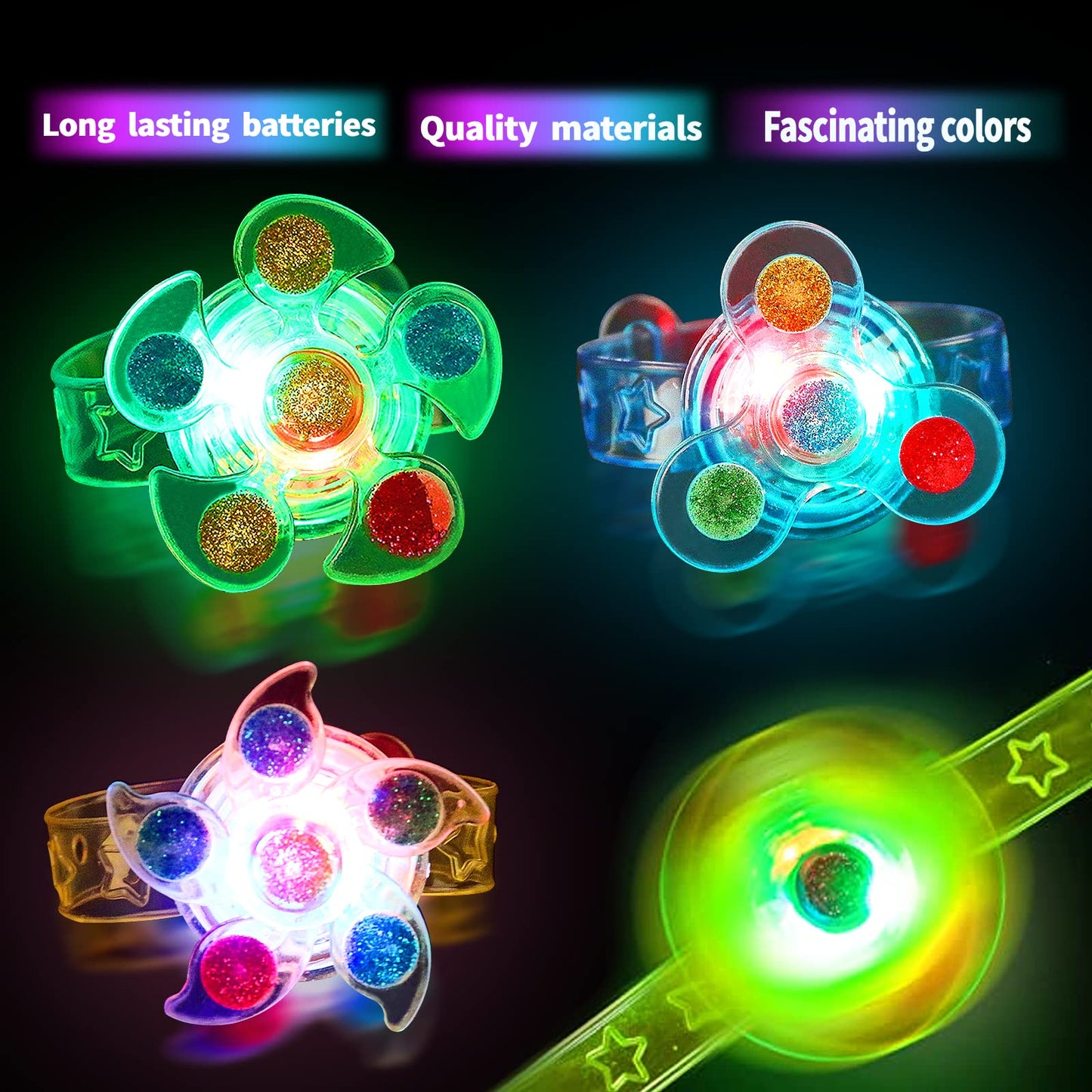 50 PCS LED Spinner Bracelets Light Up Party Favors For Kids 4-8-12, Glow Bracelet Glow in The Dark Party Supplies Light Up Toys, Classroom Kids Prizes Goodie Bag Stuffers, Easter Egg Fillers Gift (50)