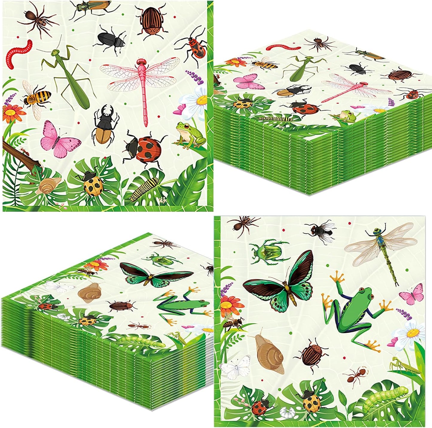 40Pcs Bug Theme Napkins Bug Birthday Party Decorations Garden Nature Themed Insect Party Napkins, for Nature Theme Decor, Kids Girls Boys Dinner Dessert Picnic Birthday Baby Shower Favor