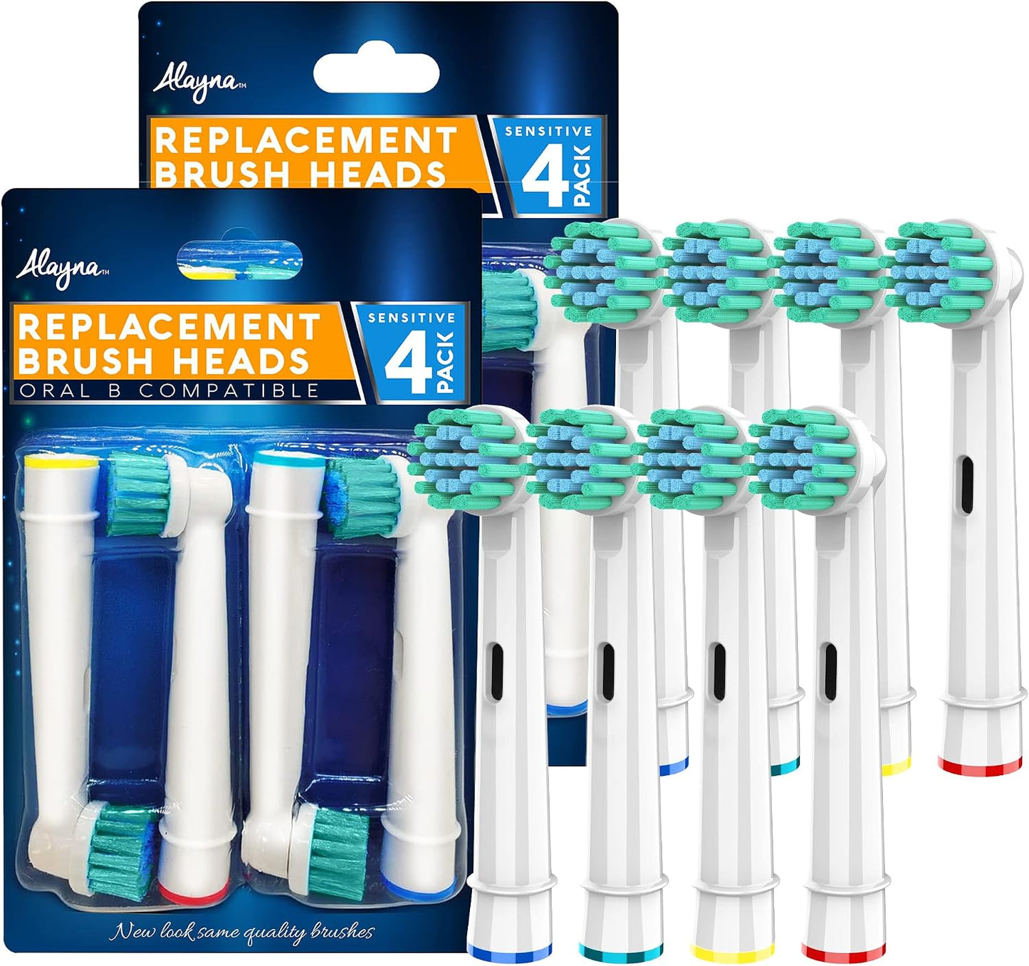 Replacement Brush Heads Compatible with Oral B- Sensitive Gum Care Electric Toothbrush Heads - Pk of 8 Generic Sensitive Brushes- Fits Oral-b Braun 7000, Pro 1000, 9600, 500, 3000, 8000 Clean