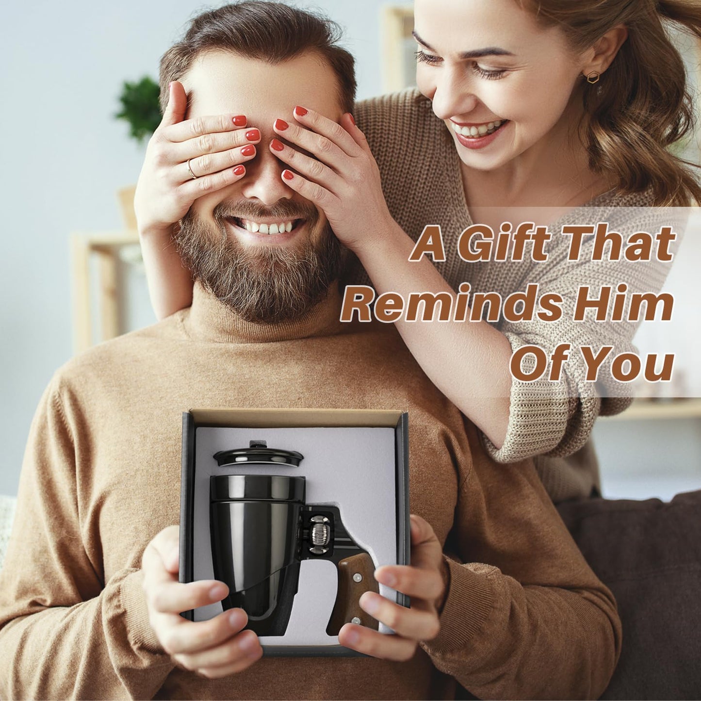 VIREESR Novelty Coffee Mugs for Men, Ceramic Funny Gun Cup, Revolver Mugs, Birthday Gifts for Father, Black Cool Unique Coffee Mug for Men, Fathers Day Dad Gifts(16 oz BLACK)