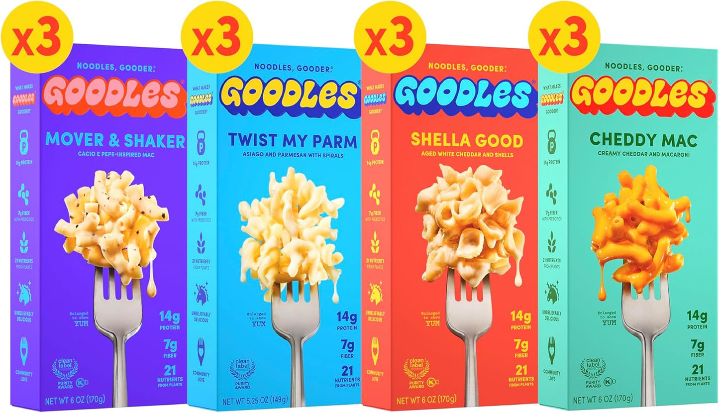 Goodles Mac & Cheese Assortment 12 Pack, 6oz - 14g Protein, 6g Fiber with Prebiotics, 21 Nutrients and Made w/REAL Cheese! | Clean Label Certified