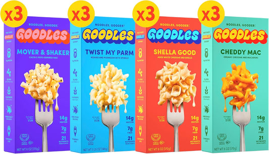 Goodles Mac & Cheese Assortment 12 Pack, 6oz - 14g Protein, 6g Fiber with Prebiotics, 21 Nutrients and Made w/REAL Cheese! | Clean Label Certified