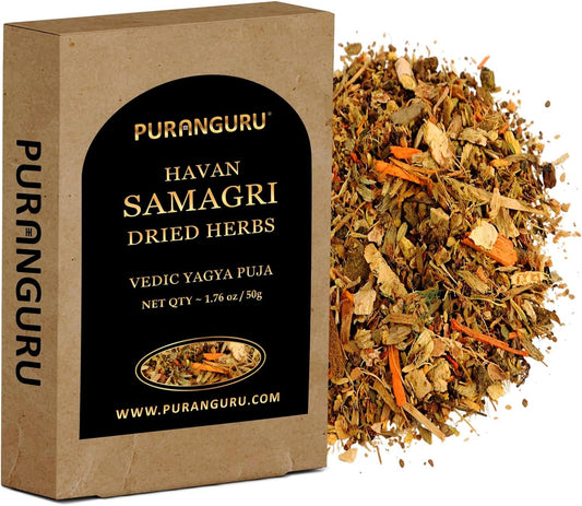 Havan Samagri for Puja | 50g/1.76 oz | Vedic Yagya Puja Hawan Samagri | Fragrant Natural Dried Herbs for Burning | Home Havan Kund Homam Samagri | Energy Cleansing, and Spiritual Protection