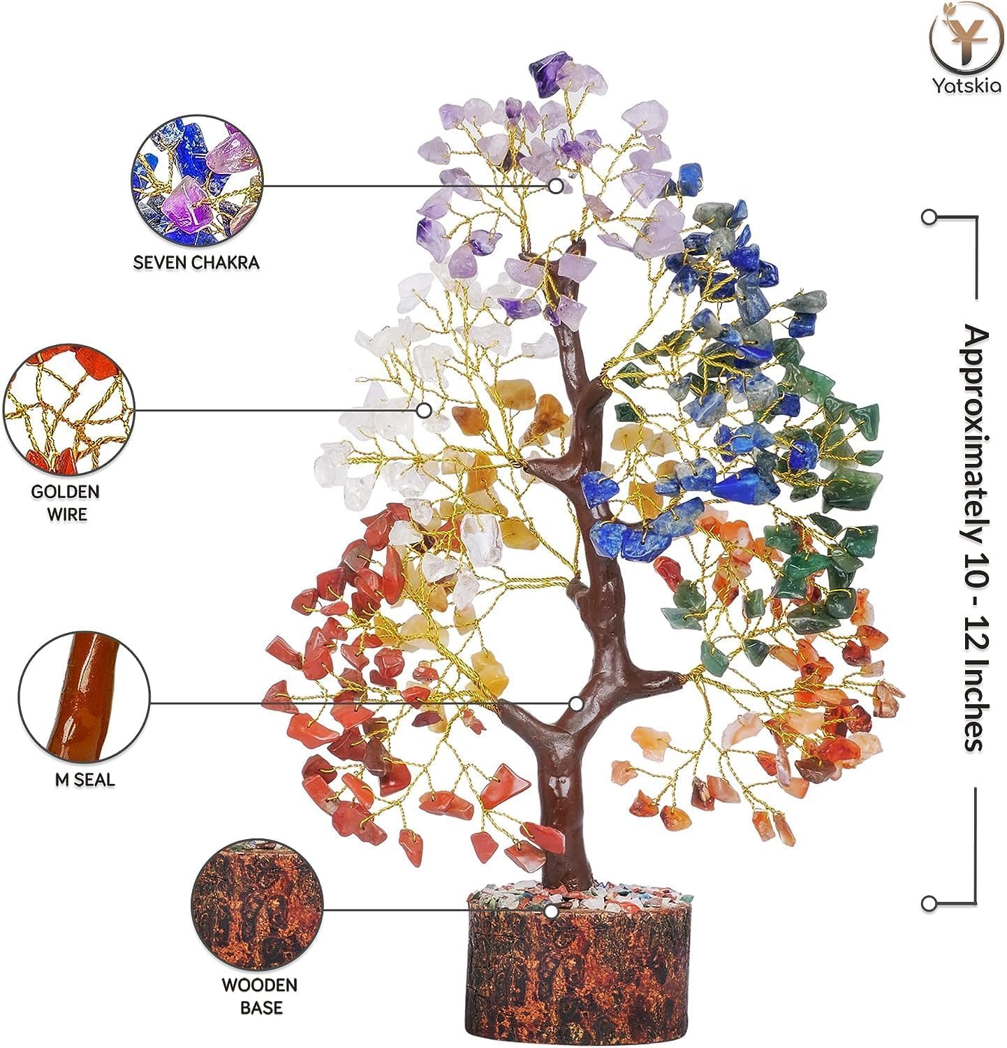 YATSKIA Chakra Crystal Tree - Handmade Healing Crystal Trees with 7 Chakra Stones - Decorative Tree of Life for Meditation, Feng Shui, and Home Decor - Unique Birthday Gifts for Women