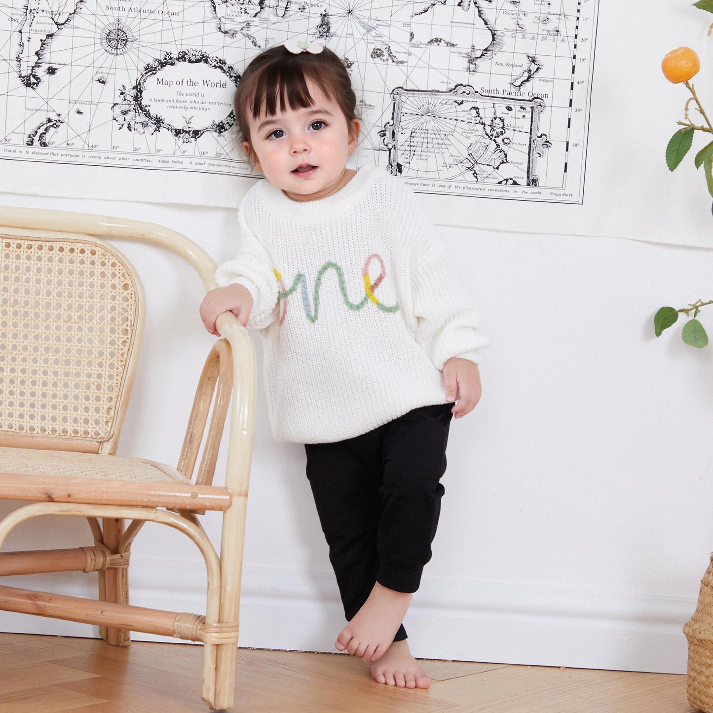 VISGOGO First Birthday Outfit Girl 1st Birthday Boy Gifts Sweatshirt Girls One Birthday Sweater Knitted Tops Fall Winter (A White, 12-18 Months)