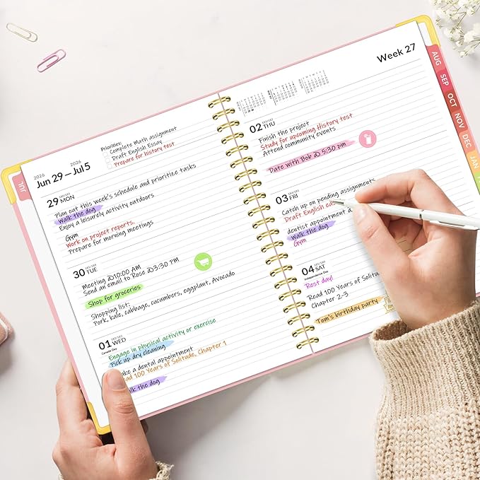 Forvencer Academic Planner 2026-2027, Hardcover Calendar Planner Weekly & Monthly, July 2026 - June 2027, 6" x 8", Daily Agenda with Tabs, College School Organizer for Student Teacher, Floral Style