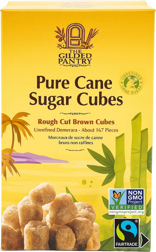 The Gilded Pantry Demerara Brown Sugar Cubes - Rough Cut, Unrefined Cane Sugar Lumps - Fair Trade & Non-GMO - Perfect for Cocktails, Coffee, Tea & Baking, 17.6 Oz