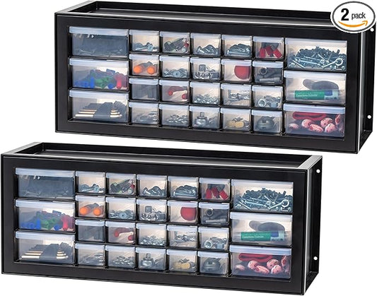IRIS USA Plastic Storage Drawers, Made in USA, 26-Drawer Organizer (2 Pack), Stackable Teacher Toolbox for Crafts, Stickers, Crayons, Beads, Screws, Hardware, Building Bricks, Garage Storage â Black