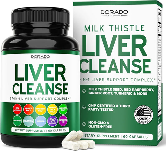 Liver Cleanse Detox & Repair (27 in 1 Formula - Milk Thistle, Dandelion Root, Turmeric, Artichoke Extract & More) - Detox Cleanse Supplement, Liver Support for Adults, Vegan - 60 Capsules