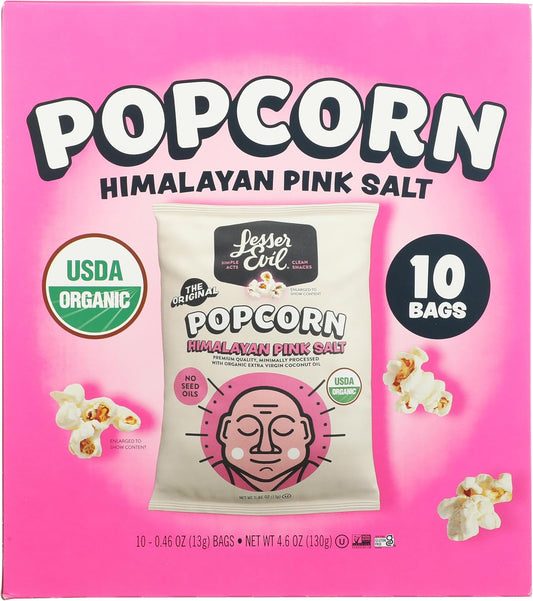 LESSEREVIL Organic Himalayan Pink Salt Popcorn 10Ct, 4.6 OZ