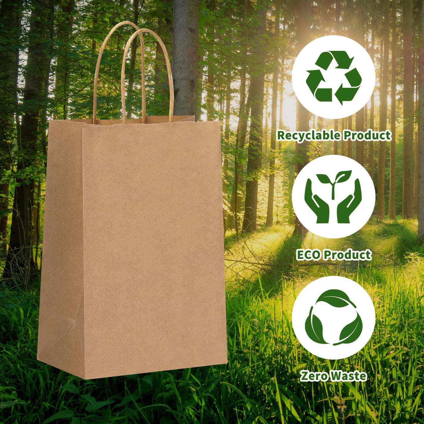 OUTUXED 150pcs Brown Paper Gift Bags, 8x4x10in Brown Kraft Paper Bags with Handles Bulk Medium Size for Retail, Shopping, Wedding, Favor, Birthday Party, Business, Grocery