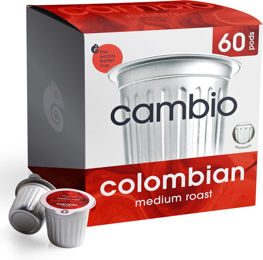 Cambio Roasters Colombian Medium Roast Organic Coffee Pods - The Only Organic Recyclable Aluminum Coffee Pods, Small Batch Roasted, Keurig® Compatible, Bold Flavor & Longer Lasting Freshness, 60 Count