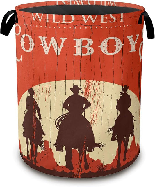 Western Cowboy Collapsible Laundry Baskets,Laundry Hamper,Storage Basket with Handles for Bathroom Bedroom College Dormitory Living Room Nursery Organizer 16"x20"