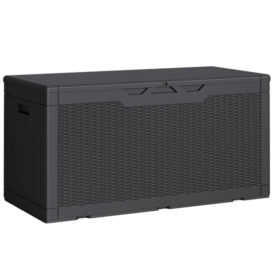 Greesum Outdoor Storage Box 100 Gallon Storage Bin with Lid for Patio Furniture, Garden Tools, Pool Supplies, Lockable, Waterproof and UV Resistant, Black