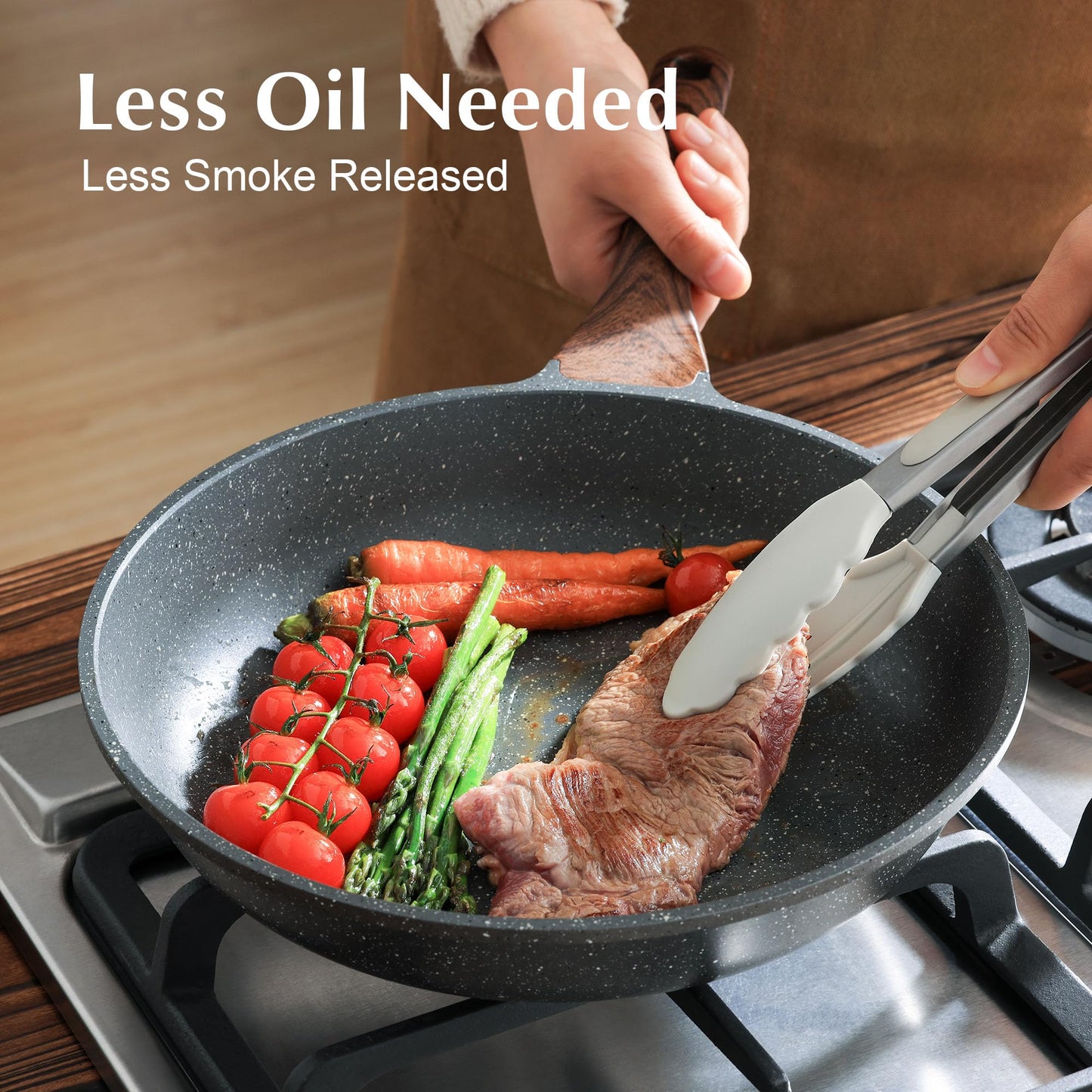 SENSARTE Nonstick Frying Pan Skillet with Lid, Omelet Pan with Cover, Healthy Egg Pan Chef's Pan, Kitchen Cooking Pan, PFOA Free (8inch + Glass Lid)