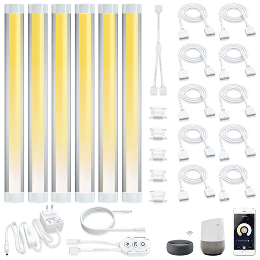 Smart Cabinet Lights Under Counter LED Lighting Dimmable Strip Lights, Warm, Daylight, Cool White Adjustable Light Bar,Compatible with Alexa,Google Assistant,Phone App,for Kitchen Cupboard,Shelf,6pcs