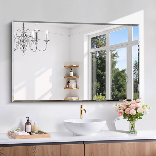 CILIBER Beveled Bathroom Mirror, 30x48 Large Frameless Mirrors for Over Sink, Upgraded Shatterproof Beveled Frameless Vanity Mirror for Bedroom, Living Room and Entryway (Horizontal/Vertical)
