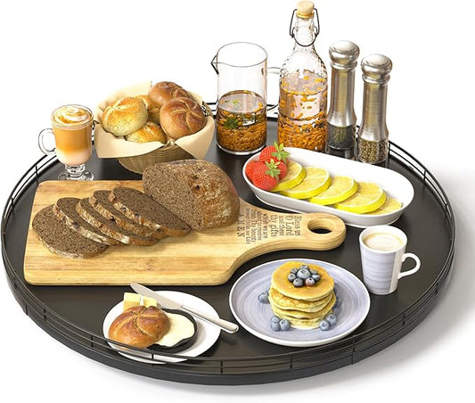 16" Oak Wooden Lazy Susan Turntable for Dining Table, Large Round Lazy Susans Organizer for Kitchen Countertop, Tabletop 360Â°Rotating Tray for Spice Organization and Storage Black Home Decor