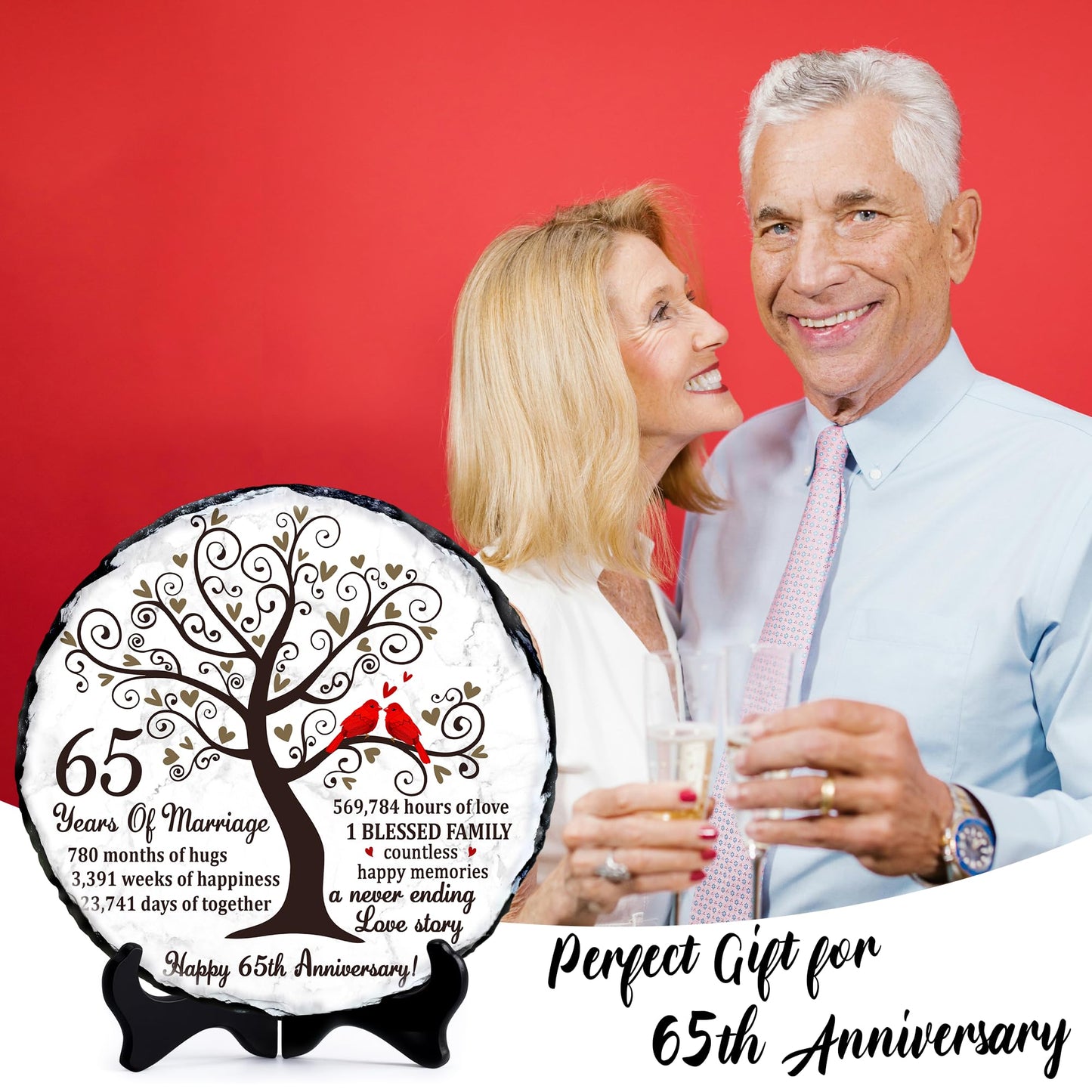 Bozspacer Blue Sapphire Couple Slate Plate – 65th Wedding Gifts for Parents & Couples – Unique 65th Anniversary Wedding Gift Ideas – 65 Years of Marriage Decoration, Plaque, Keepsake