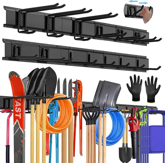 96'' All-Metal Garage Tool Organizer Wall Mount â Heavy-Duty Tool Rack Holds 960 lbs, Adjustable Hooks for Garage, Yard, and Garden Equipment