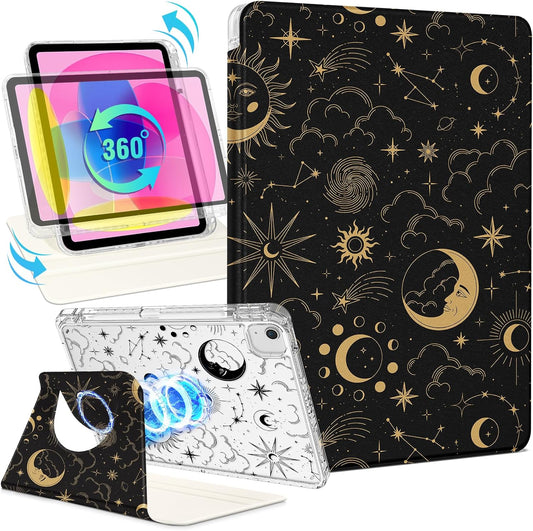 Shorogyt for iPad Air 11 Inch Case Air M4 2026, 8th Gen/M3 2025/M2/Air 5th Generation 2022/Air 4th Gen 2020/Pro 11 Inch Case Magnetic Stand for Women - Cute 360 Degree Rotating Covers Girls Sun Moon