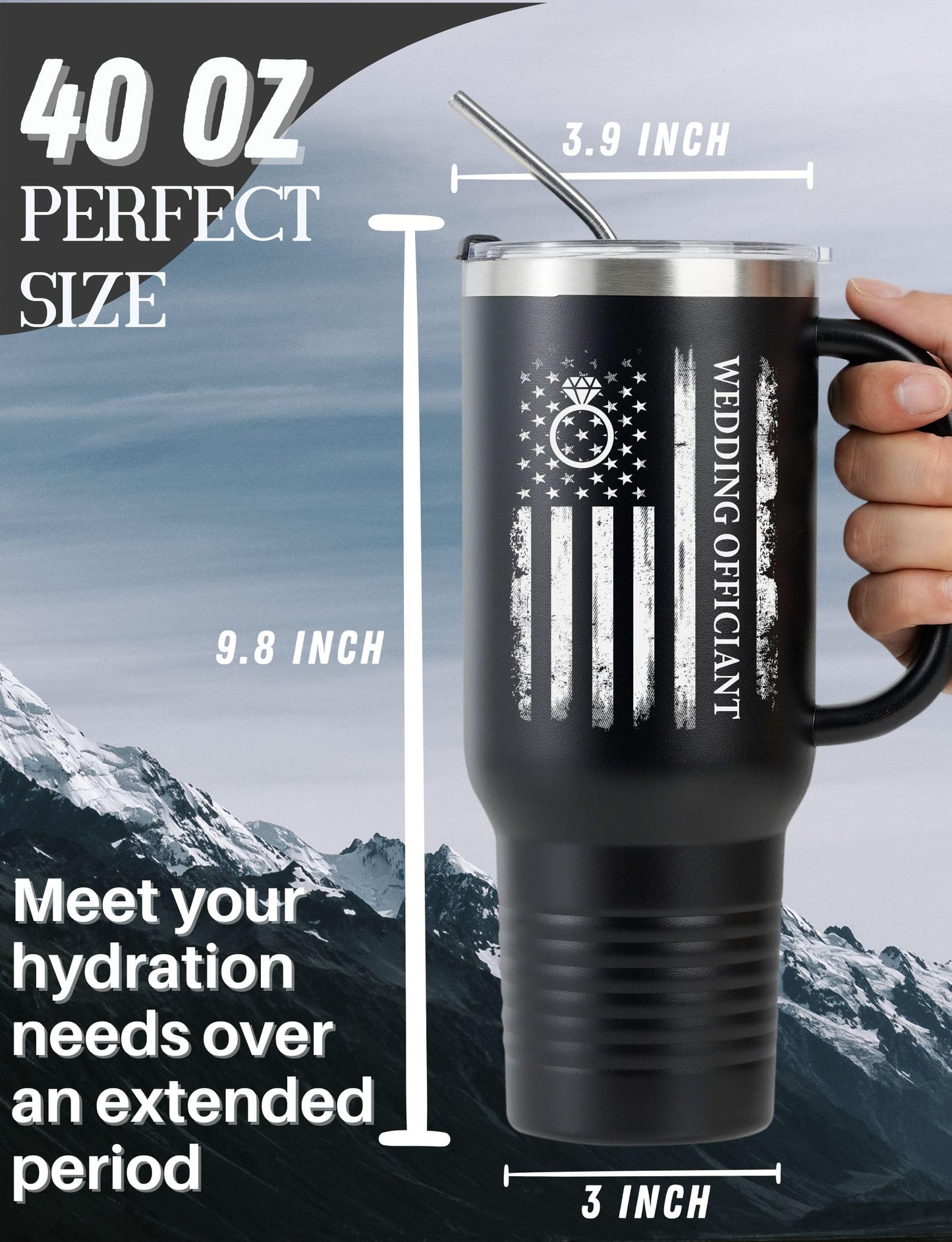 Onebttl Wedding Officiant Gifts 40oz Tumbler with Handle, Officiant Gift from Bride and Groom, Stainless Steel Insulated Tumbler with Lid Straw, OFFI-40MUG-01-FLAG