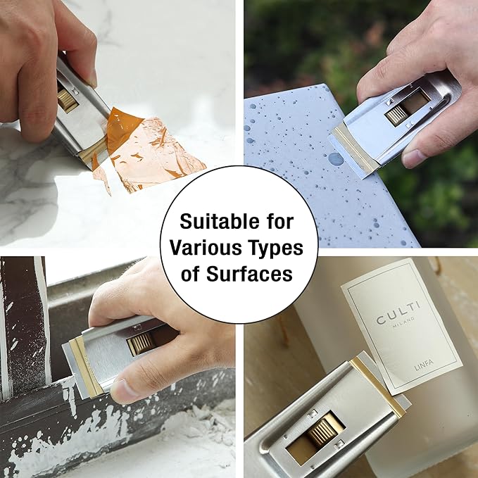 Bates Choice Metal Razor Blade Scraper Tool, Pack of 6, 60 Extra Carbon Steel Blades, Stainless Steel Heavy-Duty Cleaning Razor Scraper Tool