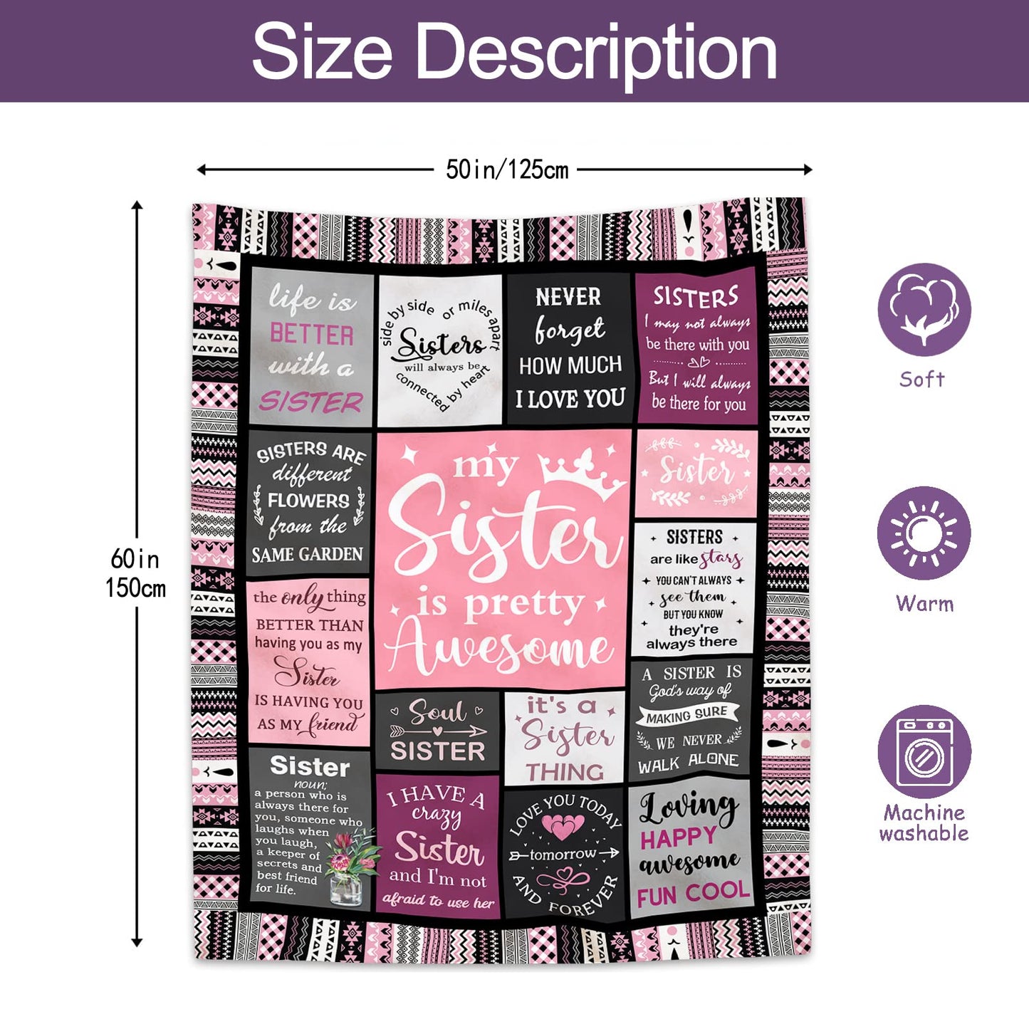 Ruvinzo Sister Gifts from Sis, Sisters Birthday Gift Idea, Best Sister Ever Gift for Women, Birthday Gifts for Sisters, Sis Soft Throw Blanket 60" x 50"