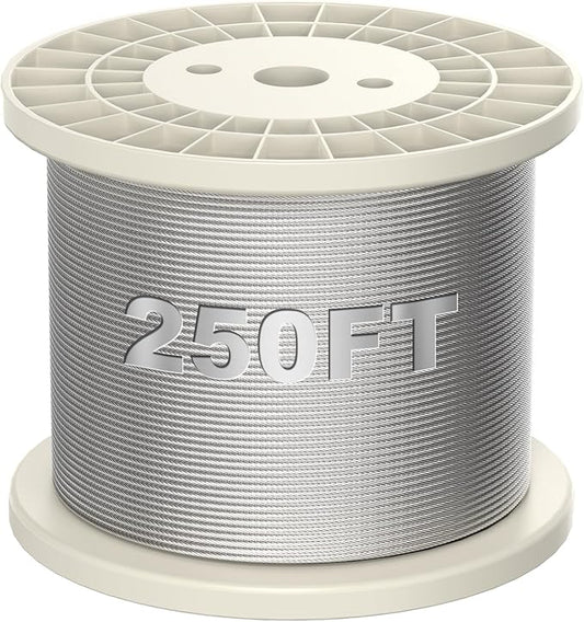 BLIKA 250FT 3/16" Stainless Steel Cable, 304 Stainless Steel Decking Railing Cable with 7 x 19 Strand Construction, 3700lbs Breaking Strength Marine Grade for Rail, Deck and DIY Balustrade