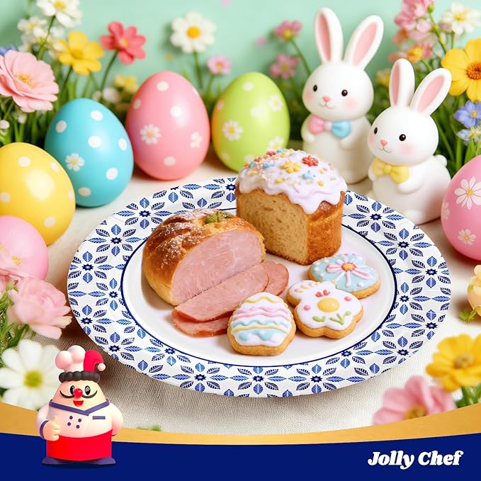 JOLLY CHEF 8.37 inch Paper Plates 280 Count Soak Proof, Cut Proof, Heavy Duty Printed Disposable Plate for Party or Everyday Use