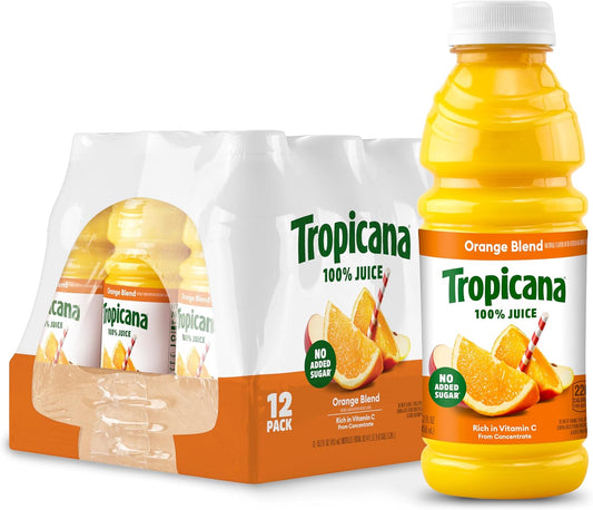 Tropicana 100% Juice Orange Blend, Single Serve, 15.2 fl oz Bottles (Pack of 12) - Real Fruit Juice, Vitamin C Rich, No Added Sugars, No Artificial Flavors