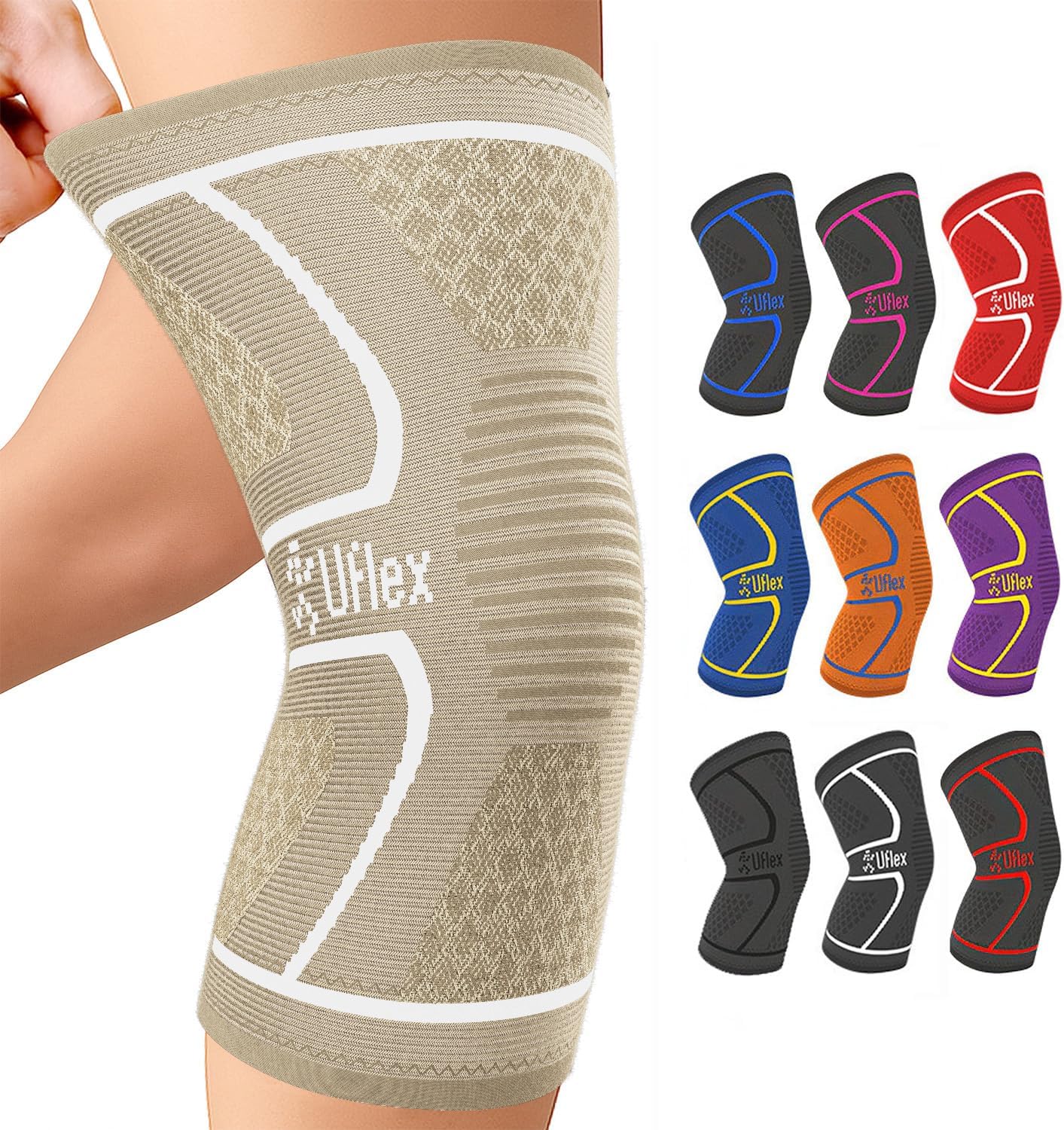 UFlex Athletics Knee Brace for Men and Women Knee Compression Sleeve Support for Arthritis Joint Pain Relief, Workout, Swelling, Sports, Circulation, Running, Recovery Support for ACL & Meniscus Tear